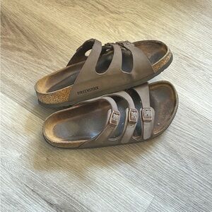 Birkenstock Florida Soft Footbed Sandals Womens US 8 Brown Leather 3 Three Strap